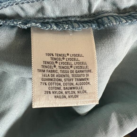 ANTHROPOLOGIE Mini Dress Blue Chambray Crochet Lace Sz SP Western Boho Festival - Picture 5 of 6